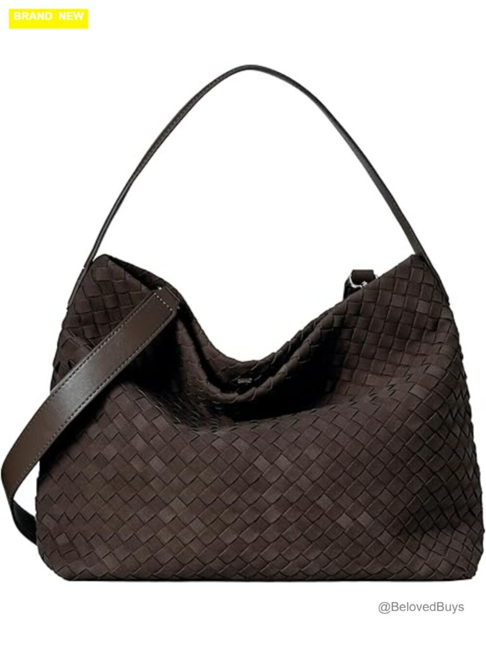 Woven Faux Suede Hobo Bag Slouchy Shoulder Tote with Buckle